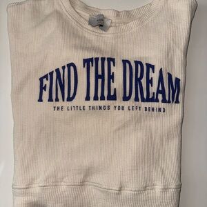 Cream Sweatshirt with Blue Text